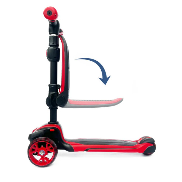 Детский самокат-беговел 2 в 1 Scooter Micar Moby Plus Чёрно-красный со светящимися колёсами и передними амортизаторами