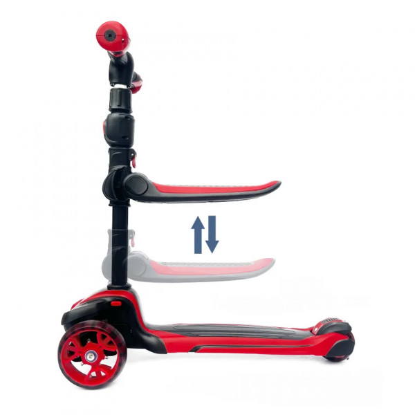 Детский самокат-беговел 2 в 1 Scooter Micar Moby Plus Чёрно-красный со светящимися колёсами и передними амортизаторами