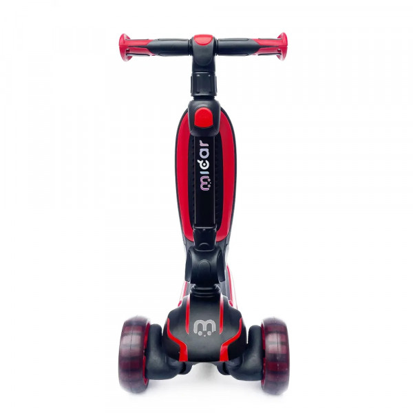 Детский самокат-беговел 2 в 1 Scooter Micar Moby Plus Чёрно-красный со светящимися колёсами и передними амортизаторами
