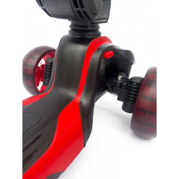 Детский самокат-беговел 2 в 1 Scooter Micar Moby Plus Чёрно-красный со светящимися колёсами и передними амортизаторами