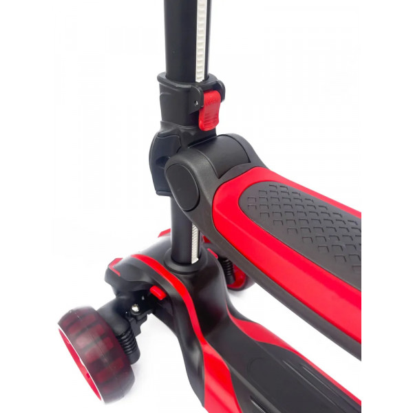 Детский самокат-беговел 2 в 1 Scooter Micar Moby Plus Чёрно-красный со светящимися колёсами и передними амортизаторами