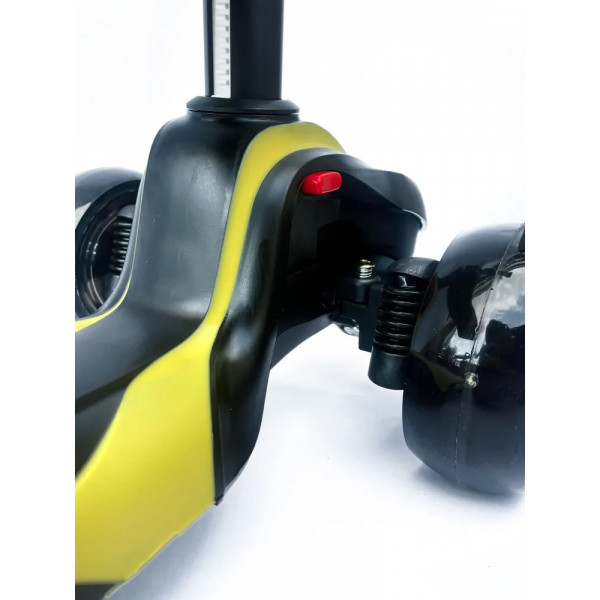 Детский самокат-беговел 2 в 1 Scooter Micar Moby Plus Чёрно-жёлтый со светящимися колёсами и передними амортизаторами