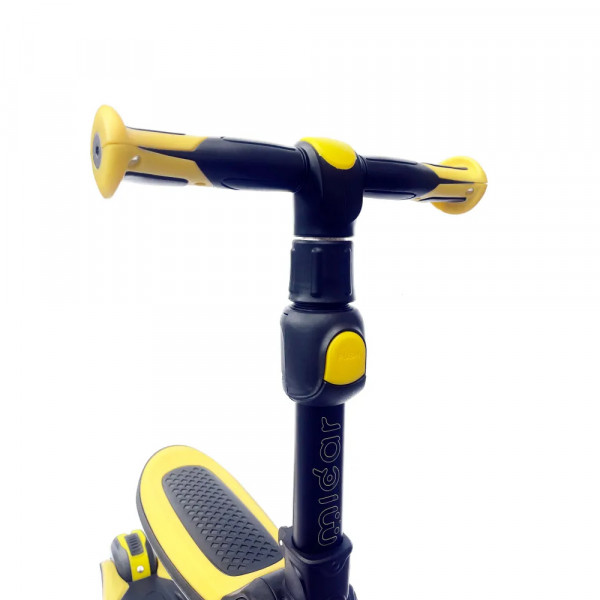 Детский самокат-беговел 2 в 1 Scooter Micar Moby Plus Чёрно-жёлтый со светящимися колёсами и передними амортизаторами