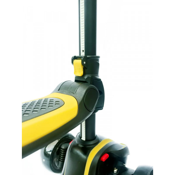 Детский самокат-беговел 2 в 1 Scooter Micar Moby Plus Чёрно-жёлтый со светящимися колёсами и передними амортизаторами