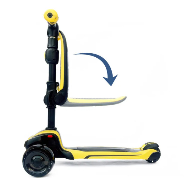 Детский самокат-беговел 2 в 1 Scooter Micar Moby Plus Чёрно-жёлтый со светящимися колёсами и передними амортизаторами