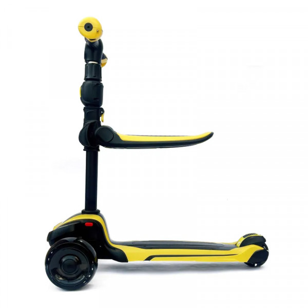 Детский самокат-беговел 2 в 1 Scooter Micar Moby Plus Чёрно-жёлтый со светящимися колёсами и передними амортизаторами