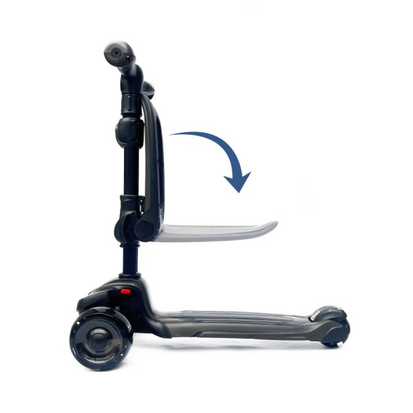 Детский самокат-беговел 2 в 1 Scooter Micar Moby Plus Чёрный со светящимися колёсами и передними амортизаторами