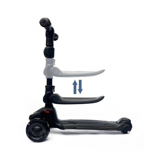 Детский самокат-беговел 2 в 1 Scooter Micar Moby Plus Чёрный со светящимися колёсами и передними амортизаторами