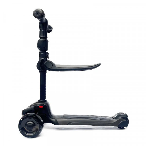 Детский самокат-беговел 2 в 1 Scooter Micar Moby Plus Чёрный со светящимися колёсами и передними амортизаторами