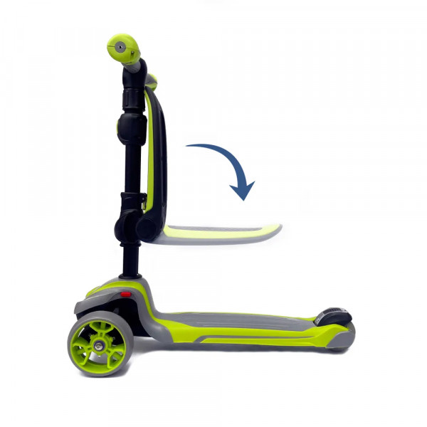 Детский самокат-беговел 2 в 1 Scooter Micar Moby Plus Серо-зелёный со светящимися колёсами и передними амортизаторами