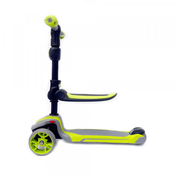 Детский самокат-беговел 2 в 1 Scooter Micar Moby Plus Серо-зелёный со светящимися колёсами и передними амортизаторами