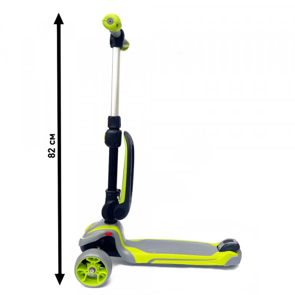 Детский самокат-беговел 2 в 1 Scooter Micar Moby Plus Серо-зелёный со светящимися колёсами и передними амортизаторами