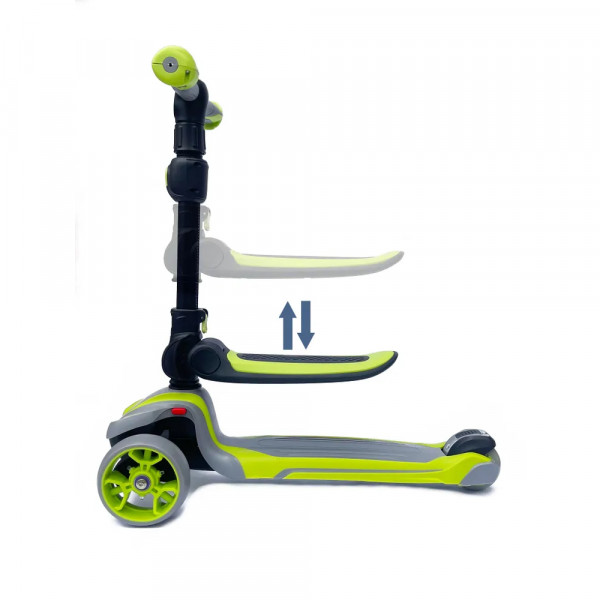 Детский самокат-беговел 2 в 1 Scooter Micar Moby Plus Серо-зелёный со светящимися колёсами и передними амортизаторами