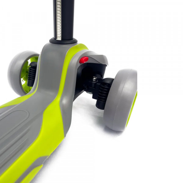 Детский самокат-беговел 2 в 1 Scooter Micar Moby Plus Серо-зелёный со светящимися колёсами и передними амортизаторами