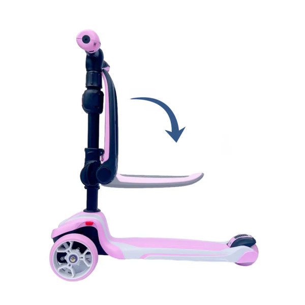Детский самокат-беговел 2 в 1 Scooter Micar Moby Plus Розовый со светящимися колёсами и передними амортизаторами