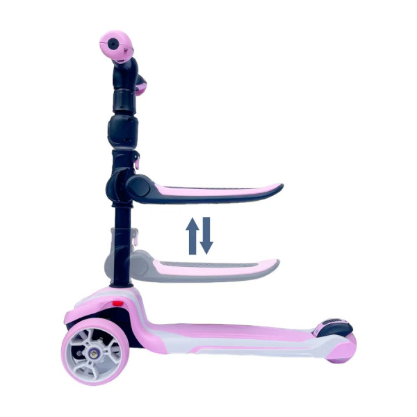 Детский самокат-беговел 2 в 1 Scooter Micar Moby Plus Розовый со светящимися колёсами и передними амортизаторами
