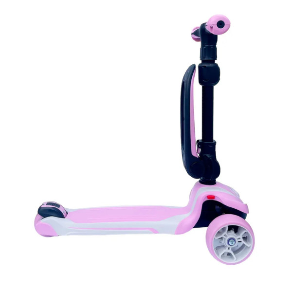 Детский самокат-беговел 2 в 1 Scooter Micar Moby Plus Розовый со светящимися колёсами и передними амортизаторами