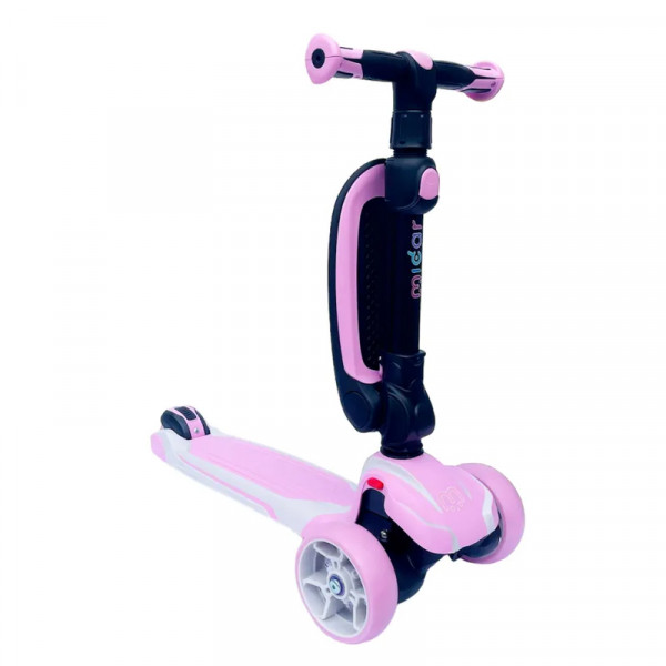 Детский самокат-беговел 2 в 1 Scooter Micar Moby Plus Розовый со светящимися колёсами и передними амортизаторами