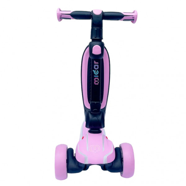 Детский самокат-беговел 2 в 1 Scooter Micar Moby Plus Розовый со светящимися колёсами и передними амортизаторами
