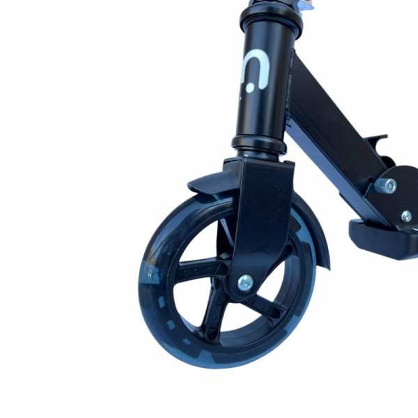 Детский двухколёсный самокат Micar Neon 145 Чёрный со светящимися колёсами, рулём и платформой
