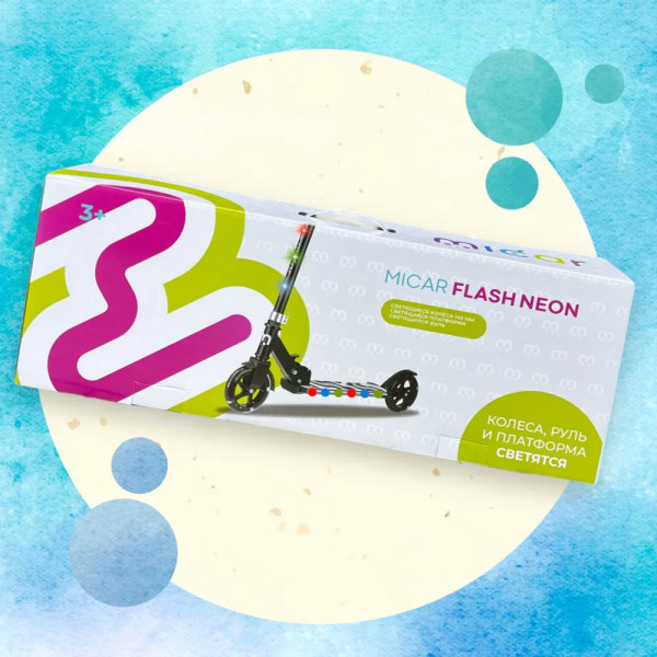Детский двухколёсный самокат Micar Neon 145 Candy со светящимися колёсами, рулём и платформой