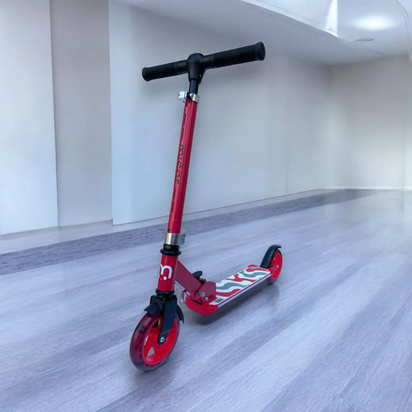 Детский двухколёсный самокат Micar Neon 145 Красный со светящимися колёсами, рулём и платформой