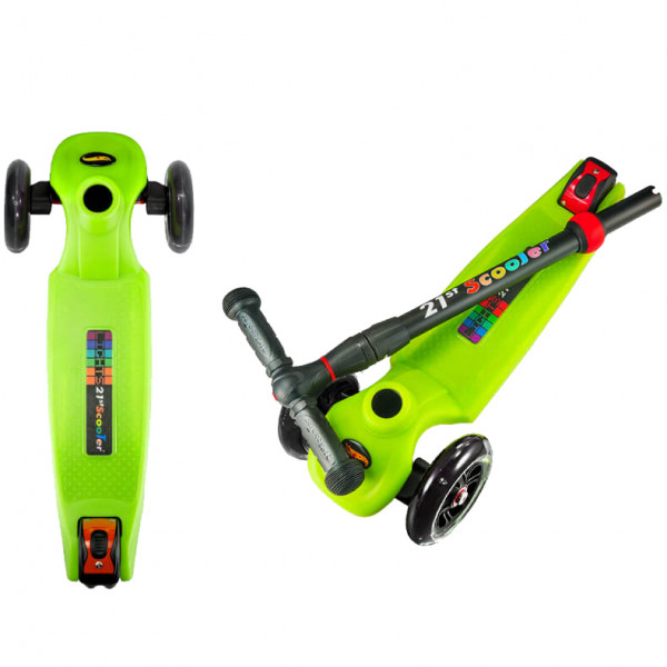 Трёхколёсный самокат 21st Scooter Maxi UFO Зелёный со светящимися колёсами и платформой