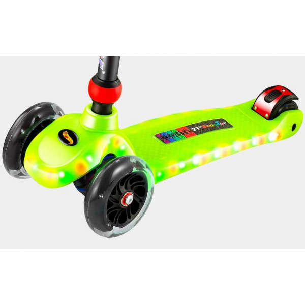 Трёхколёсный самокат 21st Scooter Maxi UFO Зелёный со светящимися колёсами и платформой