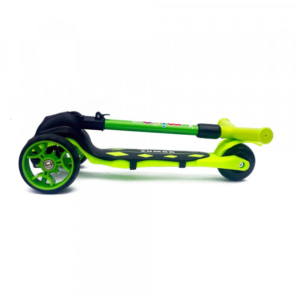 Детский трёхколёсный самокат Micar Zumba Big Wheels Чёрно-зелёный со складным рулём и светящимися колёсами