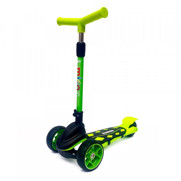 Детский трёхколёсный самокат Micar Zumba Big Wheels Чёрно-зелёный со складным рулём и светящимися колёсами
