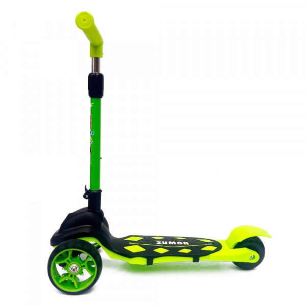 Детский трёхколёсный самокат Micar Zumba Big Wheels Чёрно-зелёный со складным рулём и светящимися колёсами