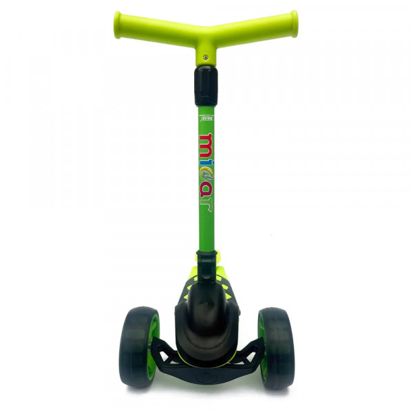 Детский трёхколёсный самокат Micar Zumba Big Wheels Чёрно-зелёный со складным рулём и светящимися колёсами