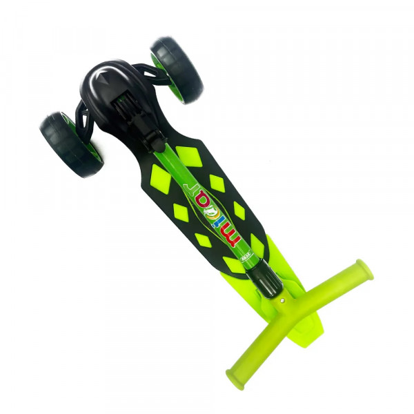 Детский трёхколёсный самокат Micar Zumba Big Wheels Чёрно-зелёный со складным рулём и светящимися колёсами