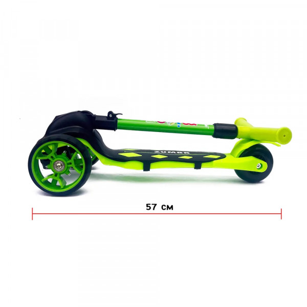 Детский трёхколёсный самокат Micar Zumba Big Wheels Чёрно-зелёный со складным рулём и светящимися колёсами