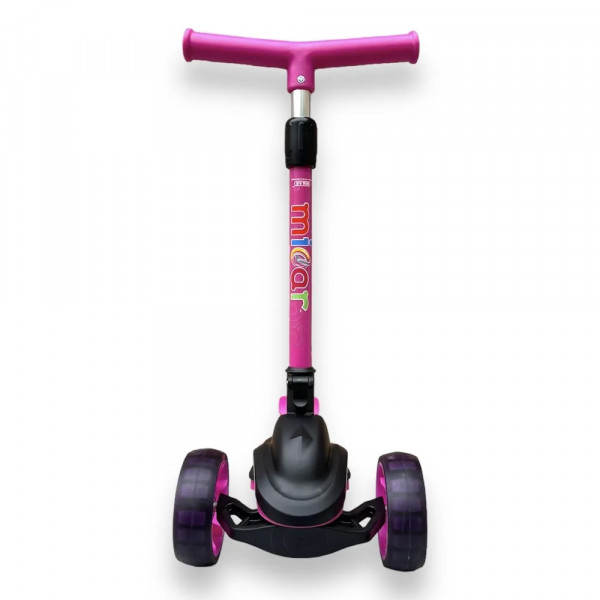 Детский трёхколёсный самокат Micar Zumba Big Wheels Чёрно-розовый со складным рулём и светящимися колёсами