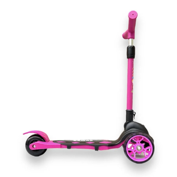 Детский трёхколёсный самокат Micar Zumba Big Wheels Чёрно-розовый со складным рулём и светящимися колёсами