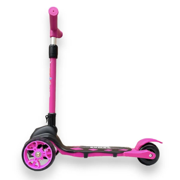 Детский трёхколёсный самокат Micar Zumba Big Wheels Чёрно-розовый со складным рулём и светящимися колёсами