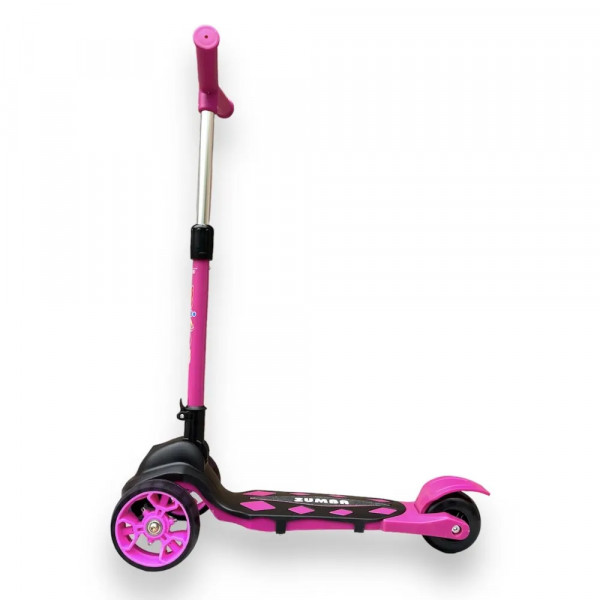 Детский трёхколёсный самокат Micar Zumba Big Wheels Чёрно-розовый со складным рулём и светящимися колёсами