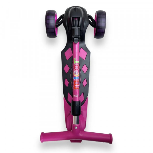 Детский трёхколёсный самокат Micar Zumba Big Wheels Чёрно-розовый со складным рулём и светящимися колёсами
