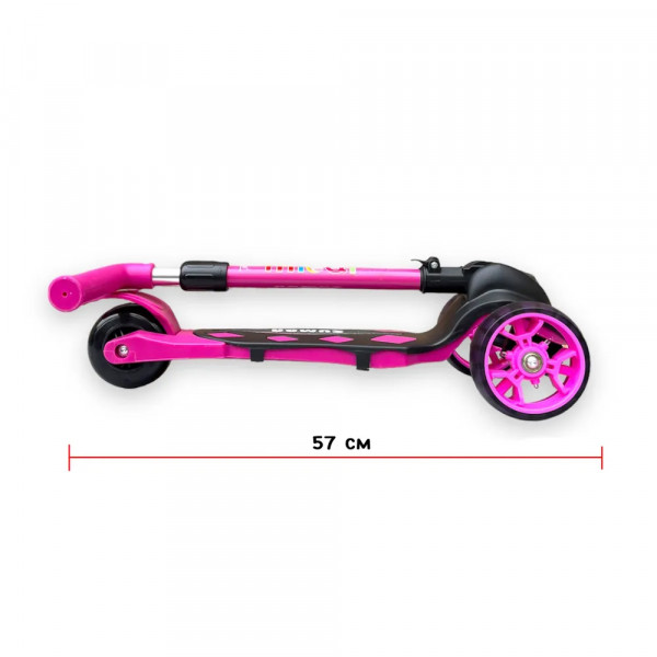 Детский трёхколёсный самокат Micar Zumba Big Wheels Чёрно-розовый со складным рулём и светящимися колёсами