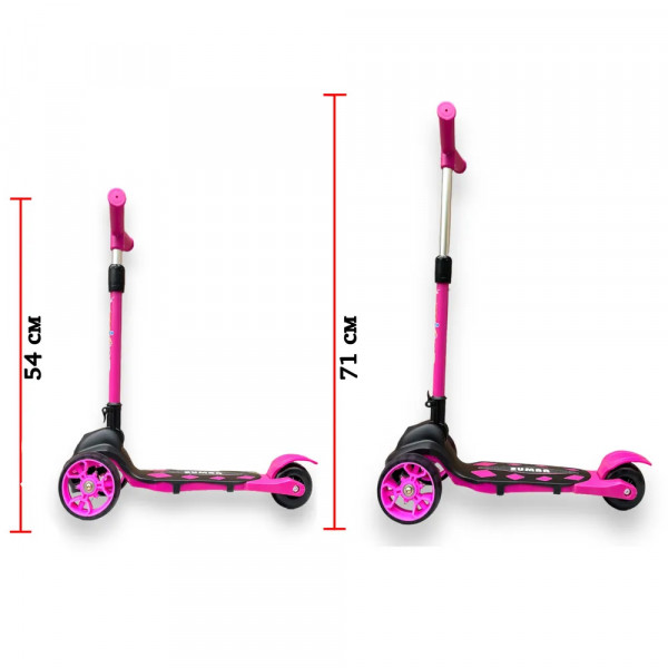 Детский трёхколёсный самокат Micar Zumba Big Wheels Чёрно-розовый со складным рулём и светящимися колёсами