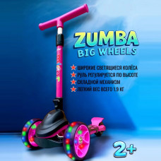 Детский трёхколёсный самокат Micar Zumba Big Wheels Чёрно-розовый со складным рулём и светящимися колёсами