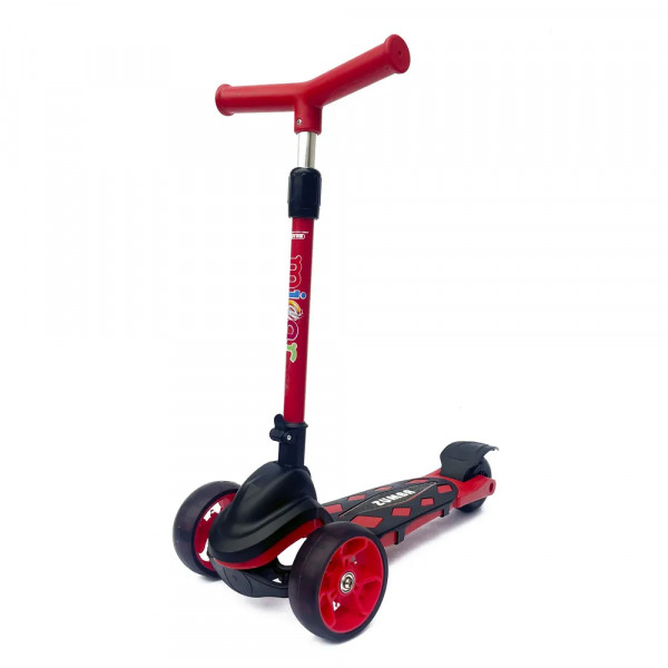 Детский трёхколёсный самокат Micar Zumba Big Wheels Красный со складным рулём и светящимися колёсами