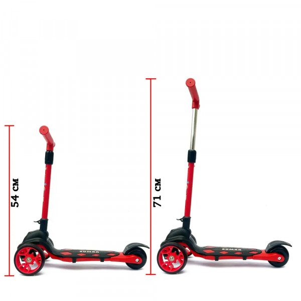 Детский трёхколёсный самокат Micar Zumba Big Wheels Красный со складным рулём и светящимися колёсами