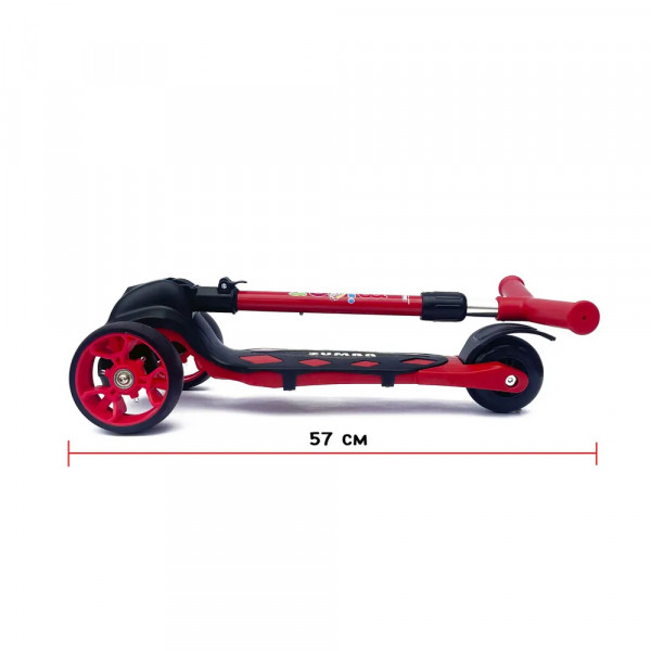 Детский трёхколёсный самокат Micar Zumba Big Wheels Красный со складным рулём и светящимися колёсами