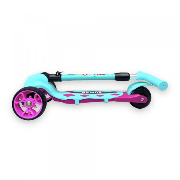 Детский трёхколёсный самокат Micar Zumba Big Wheels Розово-голубой со складным рулём и светящимися колёсами