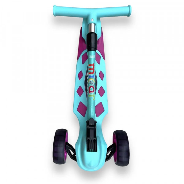 Детский трёхколёсный самокат Micar Zumba Big Wheels Розово-голубой со складным рулём и светящимися колёсами
