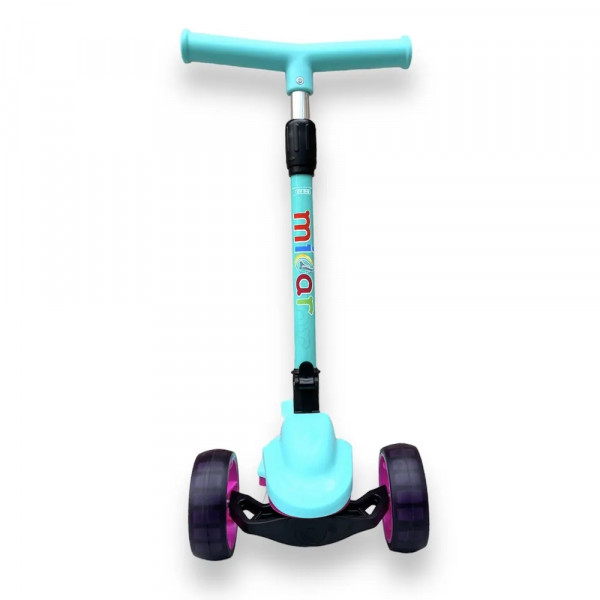 Детский трёхколёсный самокат Micar Zumba Big Wheels Розово-голубой со складным рулём и светящимися колёсами