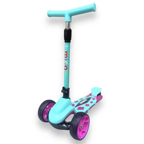 Детский трёхколёсный самокат Micar Zumba Big Wheels Розово-голубой со складным рулём и светящимися колёсами