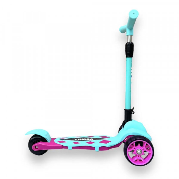 Детский трёхколёсный самокат Micar Zumba Big Wheels Розово-голубой со складным рулём и светящимися колёсами